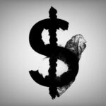 Black dollar sign with abstract smoke design.