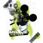 Stylish urban artwork featuring fashion logos and a trendy model.