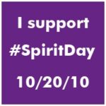 Support for Spirit Day with purple background and date.