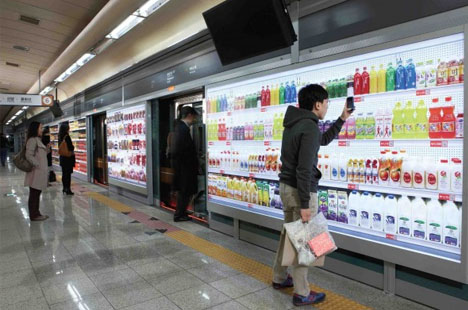 Mobile Smart Phone Grocery Shopping in Subway Stations