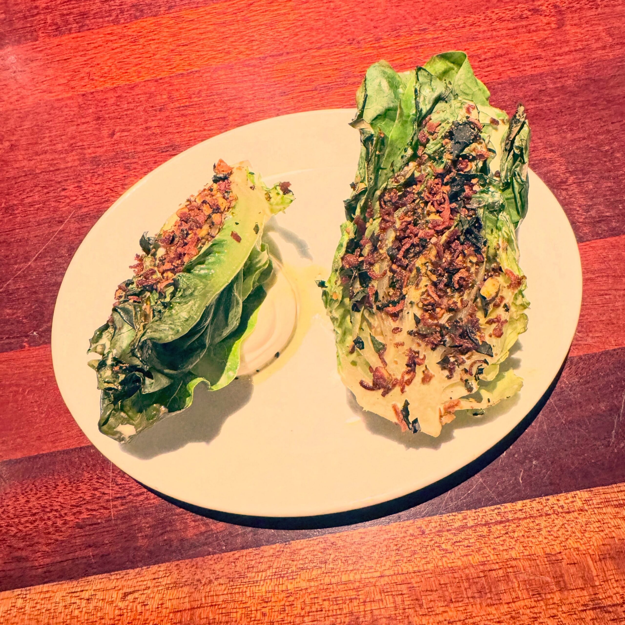 Grilled Little Gem Wedge Salad with Crispy Shallots
