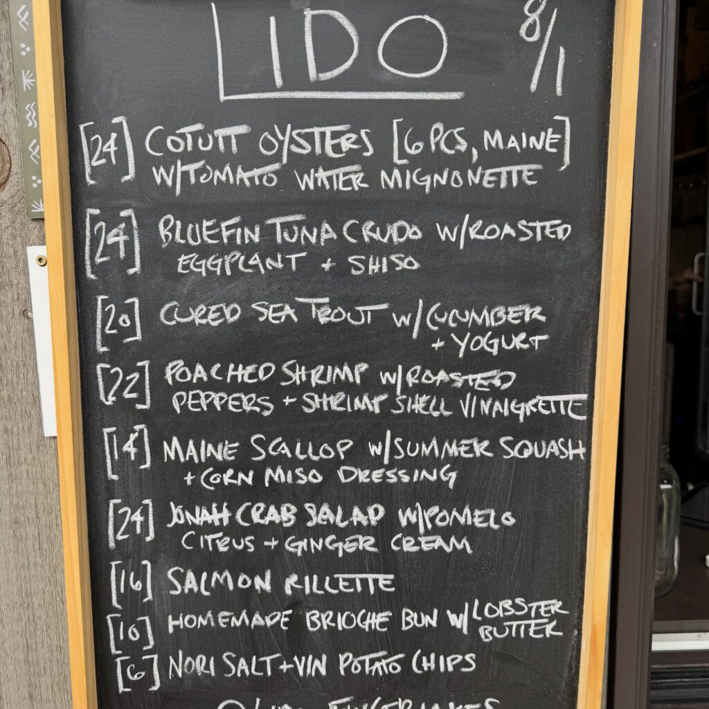 Lido Restaurant Menu Board 8/1 - Fresh Seafood Dishes & Prices