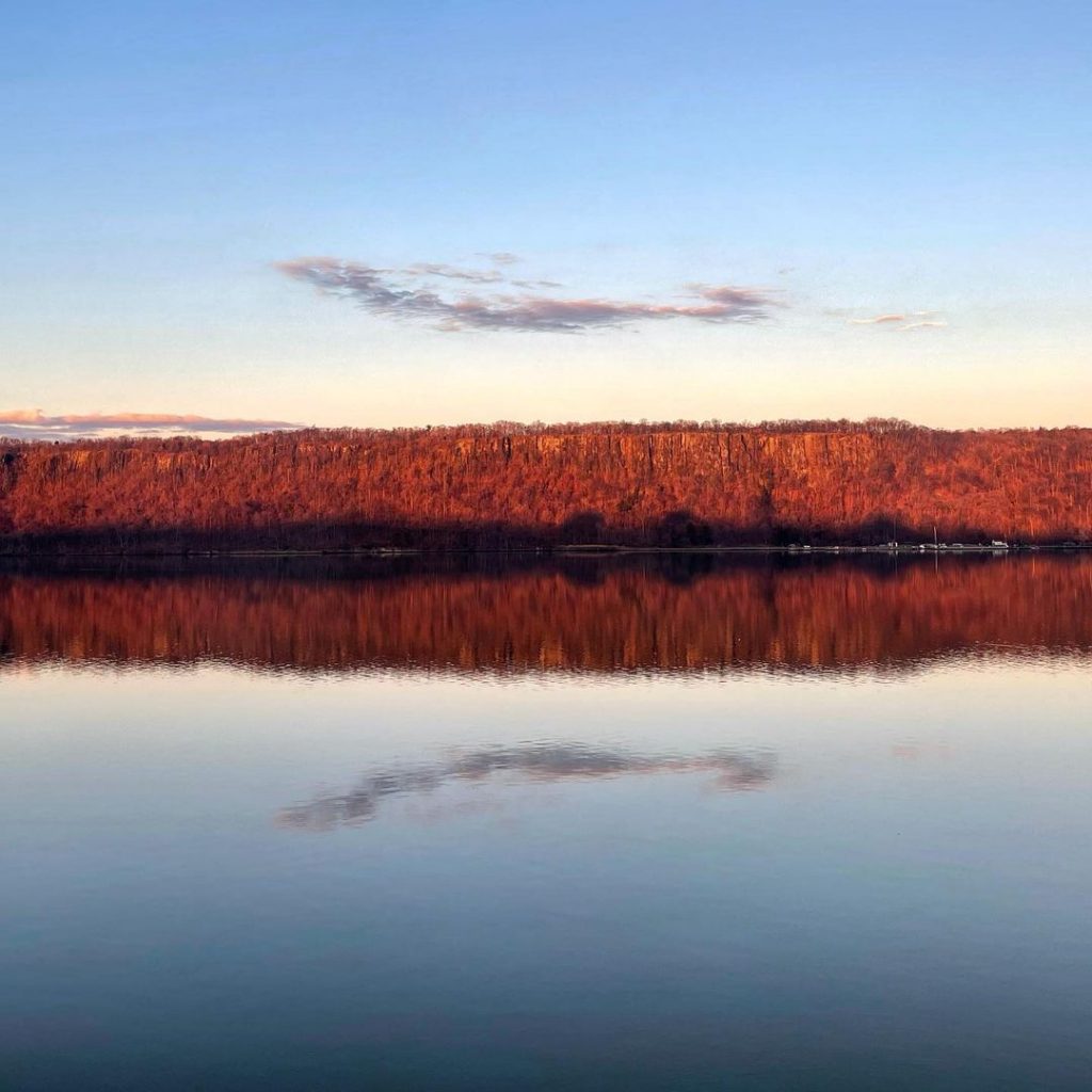 Water reflecting sunrise on Hudson River